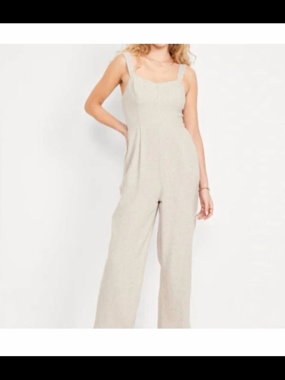 Old Navy Sleeveless Wide-Leg Jumpsuit in Light Beige
